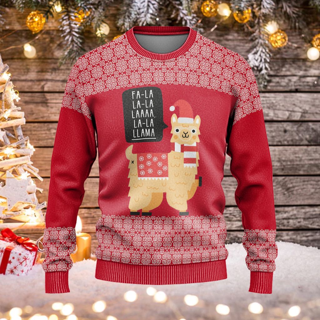 Llama Christmas Sweater Cute Fa La La La Llama Red Ugly Sweater