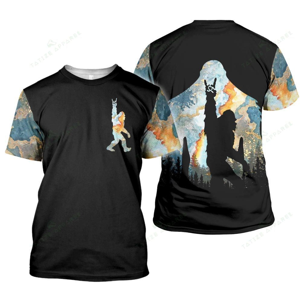 Bigfoot Shirt Bigfoot Walking Peace Signal T-shirt Hoodie Black Adult Full Print