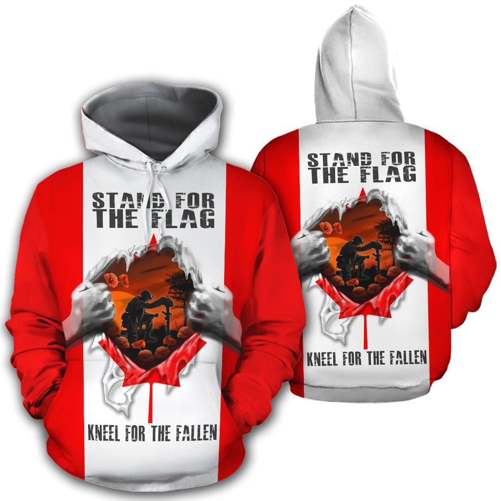 Veteran Hoodie Stand For The Flag Maple Leaf Red White Hoodie Apparel Adult Full Print
