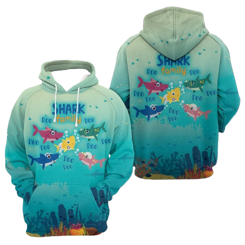  Shark Hoodie Shark Family Doo Doo Doo Under Ocean Cute Blue Hoodie Apparel Adult Unisex Full Print