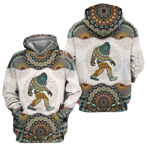 Bigfoot Hoodie Bigfoot Mandala Green Yellow White Hoodie Apparel Adult Unisex Full Print