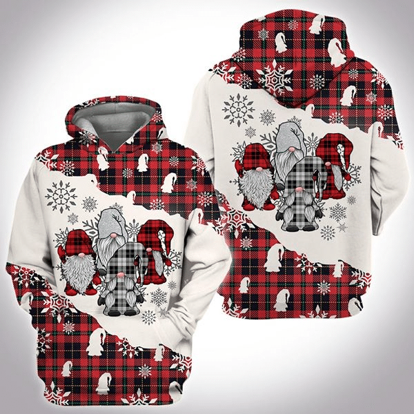 Gifury Gnome Christmas Hoodie Four Gnome Christmas Pattern Red White Hoodie Gnome Apparel 2022