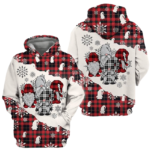 Gifury Gnome Christmas Hoodie Four Gnome Christmas Pattern Red White Hoodie Gnome Apparel 2022