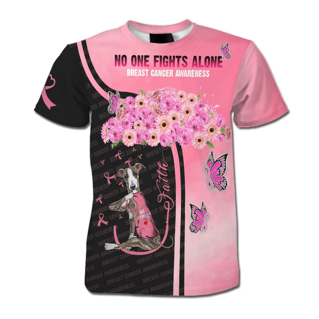 Gifury Breast Cancer T-shirt No One Fights Alone Greyhound Black Pink Shirt Breast Cancer Apparel 2022