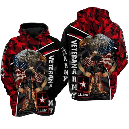 Veteran Apparel US Army Eagle Red Camo Memorial Day Hoodie Adult Full Size