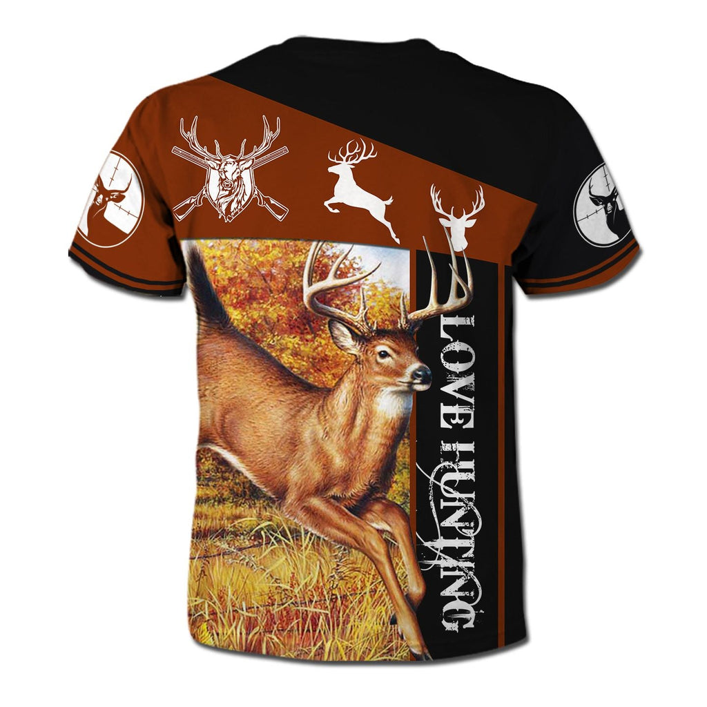 Gifury Hunting T-shirt Love Hunting Deer Hunting Silhouette 3d Brown Shirt Hunting Apparel 2023