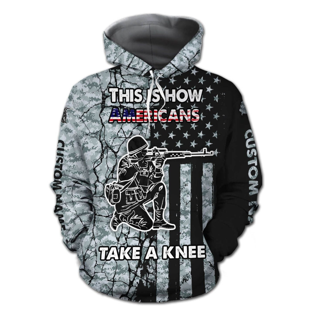 Veteran Hoodie This Is How American Take A Knee American Flag Black White Hoodie Apparel Adult Full Print