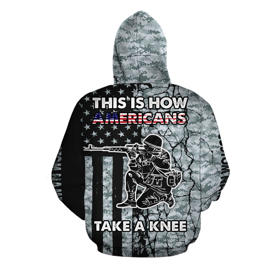 Veteran Hoodie This Is How American Take A Knee American Flag Black White Hoodie Apparel Adult Full Print