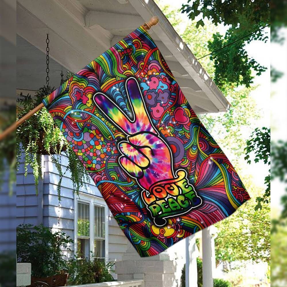  Hippie Garden Flag Peace Finger Hand Love Peace Flower Colorful House Flag