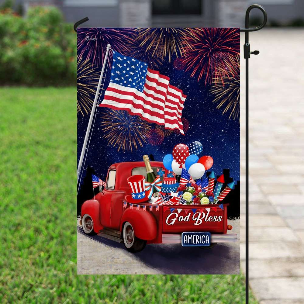 Independence Day Flags American Flower Red Truck Fireworks Happy 4th Of July Flag