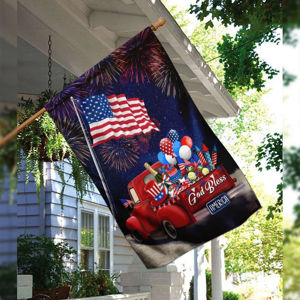 Independence Day Flags American Flower Red Truck Fireworks Happy 4th Of July Flag