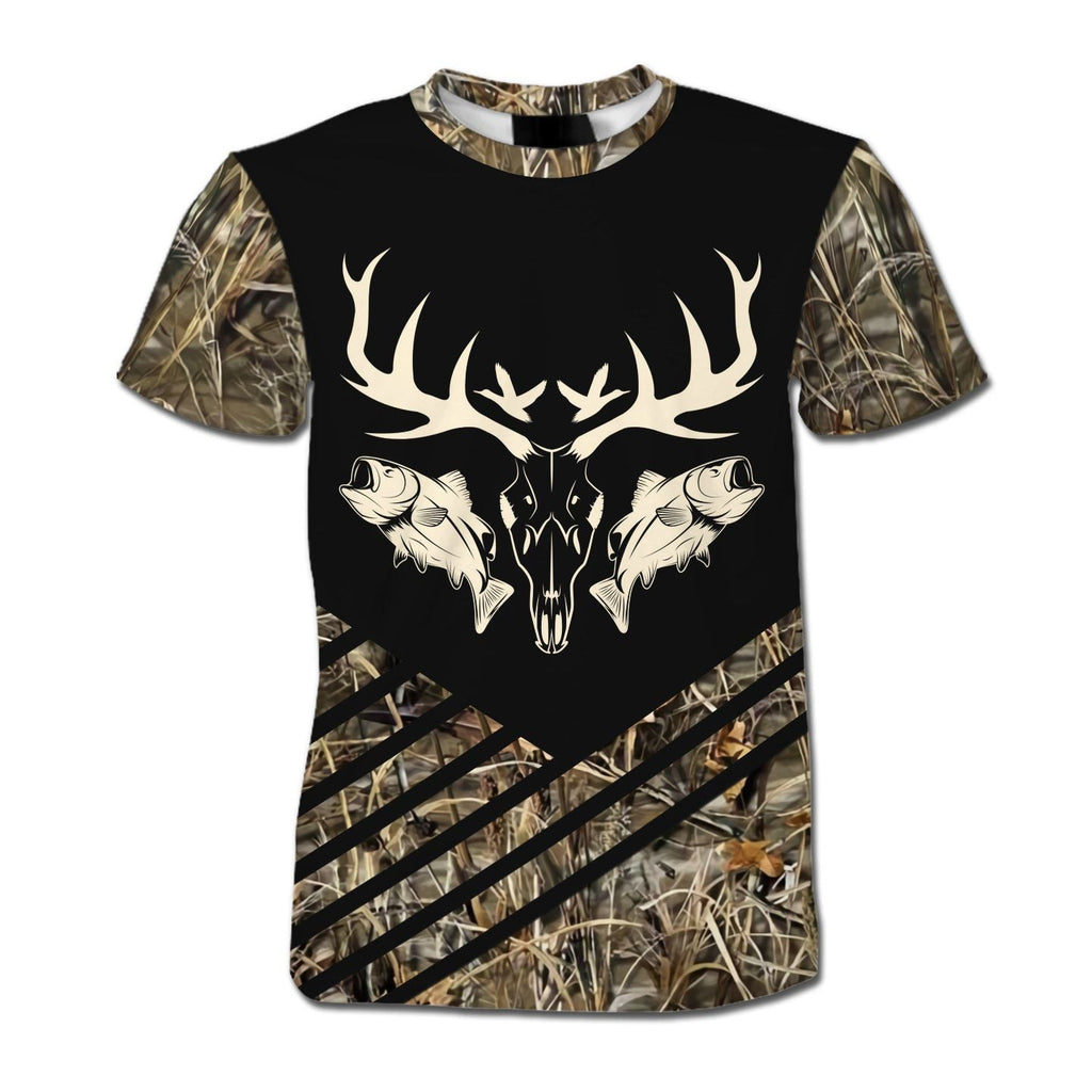 Gifury Hunting T-shirt Hunting And Fishing Deer Skull American Flag Camouflage Black T-shirt Hunter Gift Hunting Apparel 2022