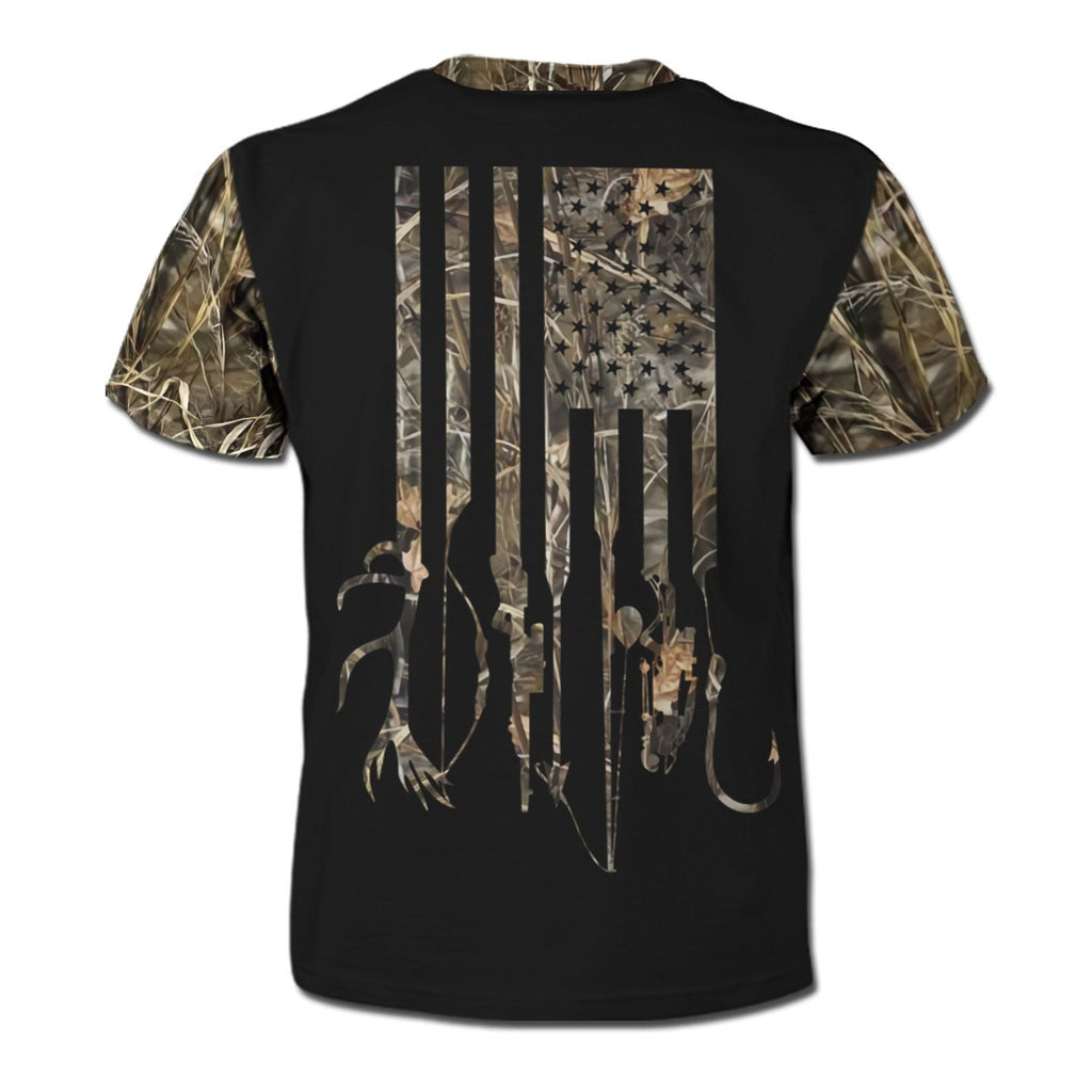 Gifury Hunting T-shirt Hunting And Fishing Deer Skull American Flag Camouflage Black T-shirt Hunter Gift Hunting Apparel 2023