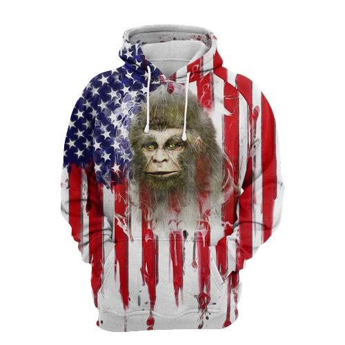 Bigfoot Hoodie Bigfoot Face American Flag 3D Hoodie Apparel Adult Full Print
