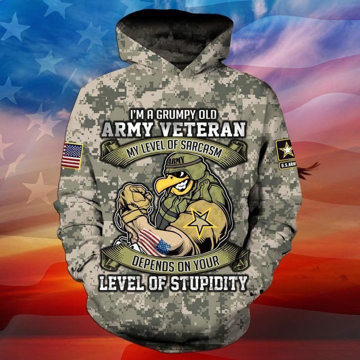 US Army Veteran Hoodie Grumpy Old Veteran My Level Of Sarcasm Hoodie Apparel Adult Full Size