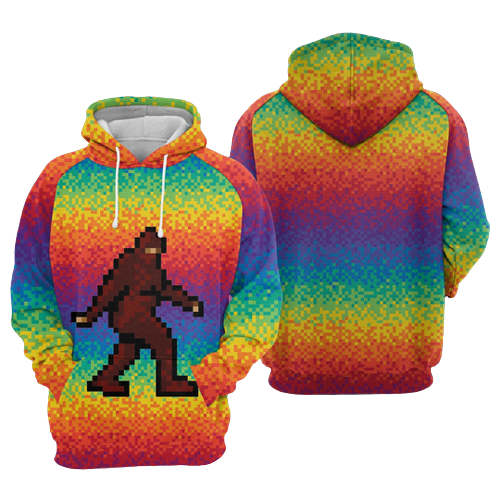 Bigfoot Hoodie Bigfoot Multicolor Pixels Hoodie Apparel Colorful Adult Unisex