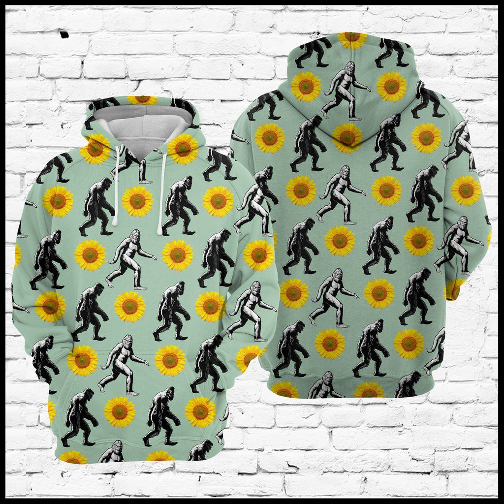 Bigfoot Hoodie Bigfoot Walking Sunflower Grey Hoodie Aparel Adult Unisex Full Print