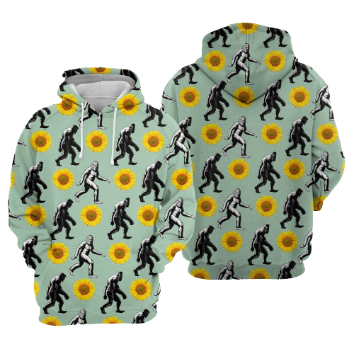 Bigfoot Hoodie Bigfoot Walking Sunflower Grey Hoodie Aparel Adult Unisex Full Print