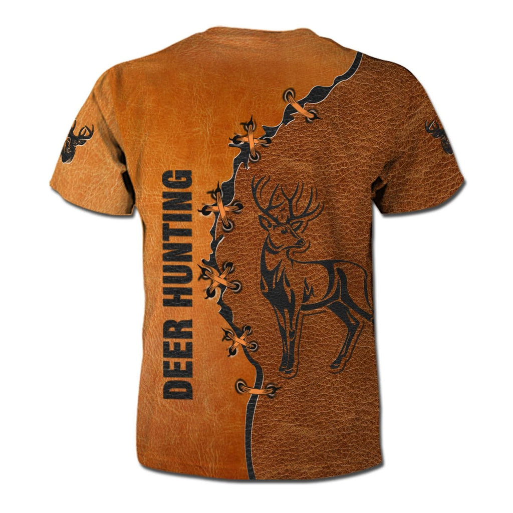 Gifury Hunting T-shirt Deer Hunting Leather Stiches Brown T-shirt Hunting Shirt For Hunter Hunting Apparel 2023