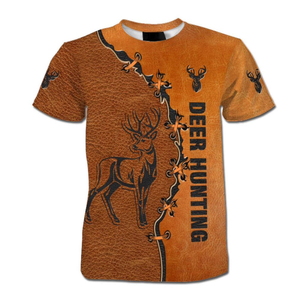 Gifury Hunting T-shirt Deer Hunting Leather Stiches Brown T-shirt Hunting Shirt For Hunter Hunting Apparel 2022