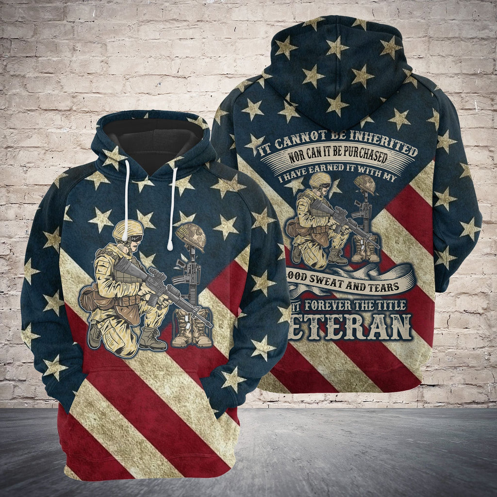 Veteran Hoodie Vintage American Flag It Can't Be Inherited Forever Veteran Hoodie Apparel Adult Full Print