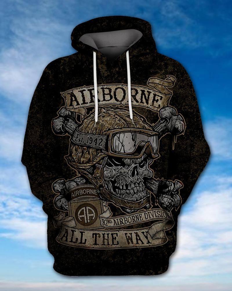 Air Force Veteran Hoodie AirBorne Paratrooper All The Way Skull Hoodie Apparel