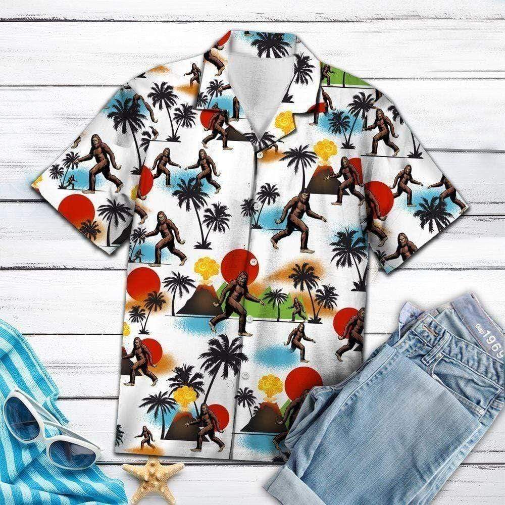 Friday89 Bigfoot Aloha Shirt Bigfoot Sunny Volcano Hawaiian Shirt Unisex Adult Full Print