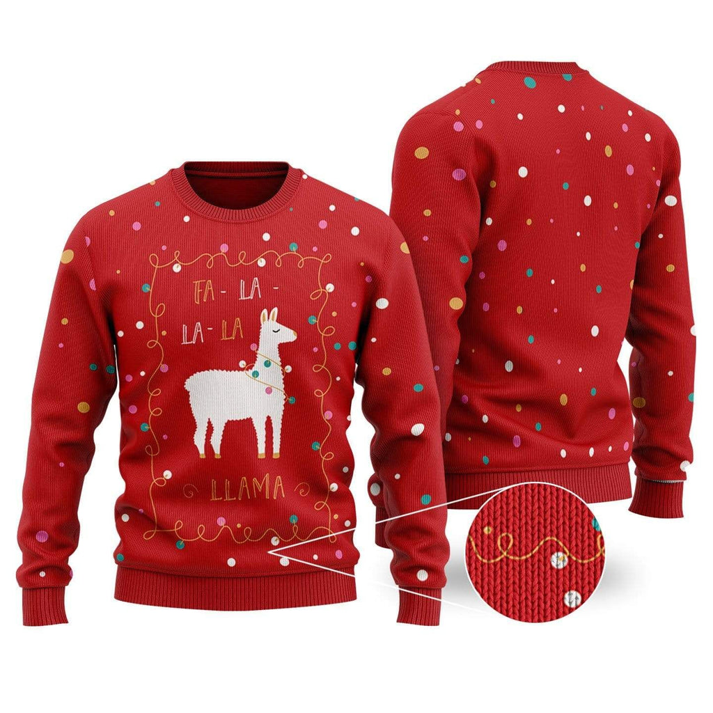 Llama Christmas Sweater Fa La La La Llama Christmas Lights Red Ugly Sweater