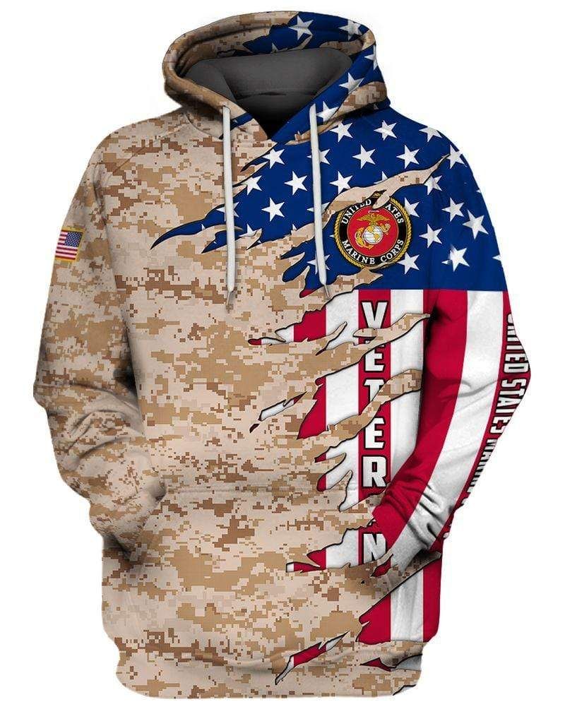 US Marine Corps Veteran Hoodie American Flag Camoflage Marine Corps Logo Hoodie Apparel
