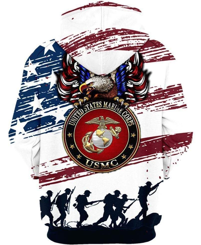 USMC Vateran Hoodie US Marine Corps Veteran American Flag Soldiers Hoodie Apparel Adult Full Print
