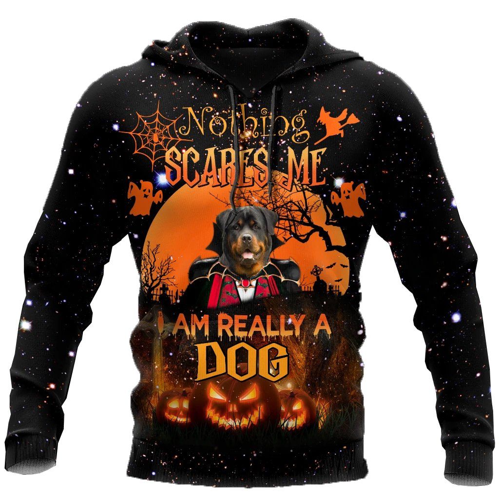 Gifury Halloween Hoodie Halloween Apparel Nothing Scares Me I Am Really A Dog Galaxy Black Hoodie Halloween Clothing 2022