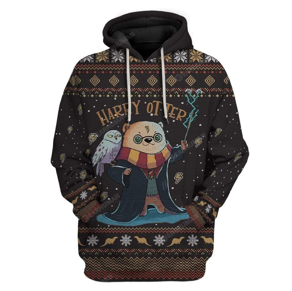 HP Hoodie Otter Harry Otter Christmas Snowflakes Pattern Brown Hoodie