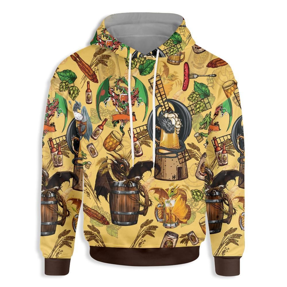 Gifury Beer Hoodie Beer Apparel Vintage Beer And Dragon Pattern Yellow Hoodie 2022