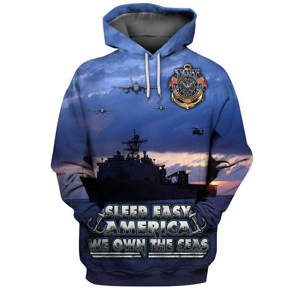 Navy Veteran Hoodie Sleep Easy America We Own The Seas Hoodie Apparel Adult Full Size