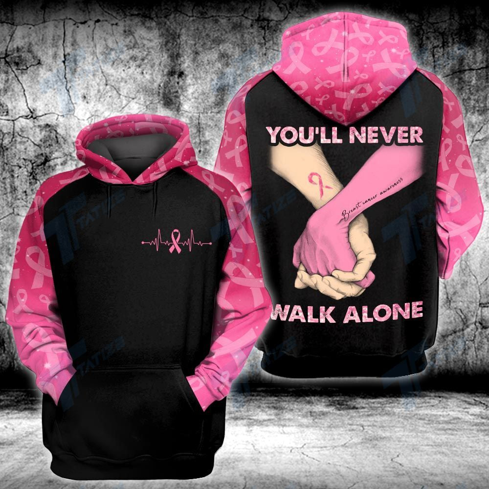 Gifury Breast Cancer Shirt Breast Cancer You Never Walk Alone Holding Hand Pink Black T-shirt Breast Cancer Hoodie 2022