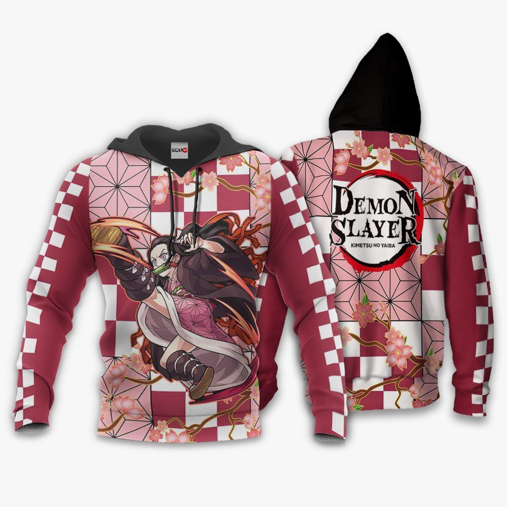  Demon Slayer Hoodie Nezuko Fighting Demon Slayer Logo Pink Hoodie Demon Slayer Apparel