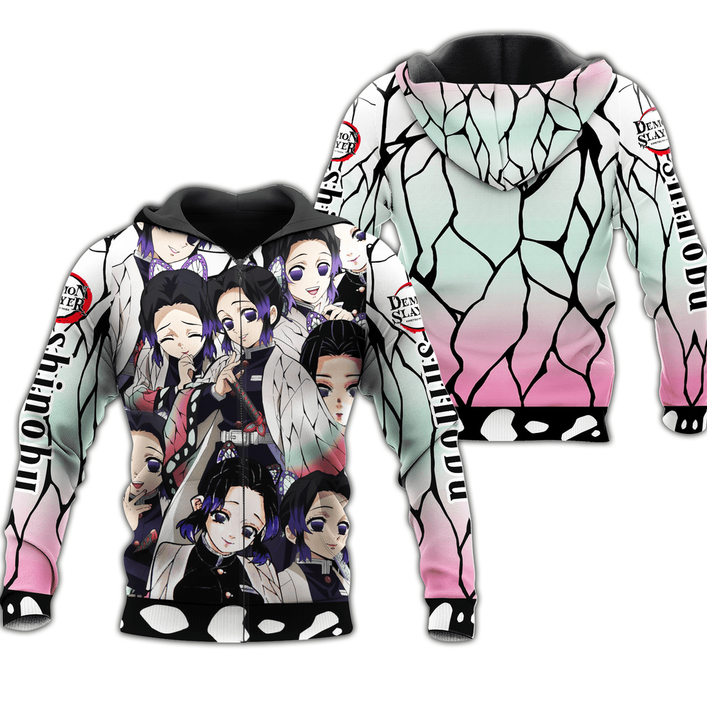  Demon Slayer Hoodie Shinobu Kocho Kimetsu No Yaiba Logo Zip Hoodie Demon Slayer Apparel