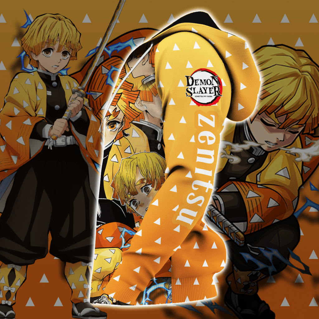  Demon Slayer Hoodie Zenitsu Agatsuma Yellow Kimetsu No Yaiba Zip Hoodie Demon Slayer Apparel