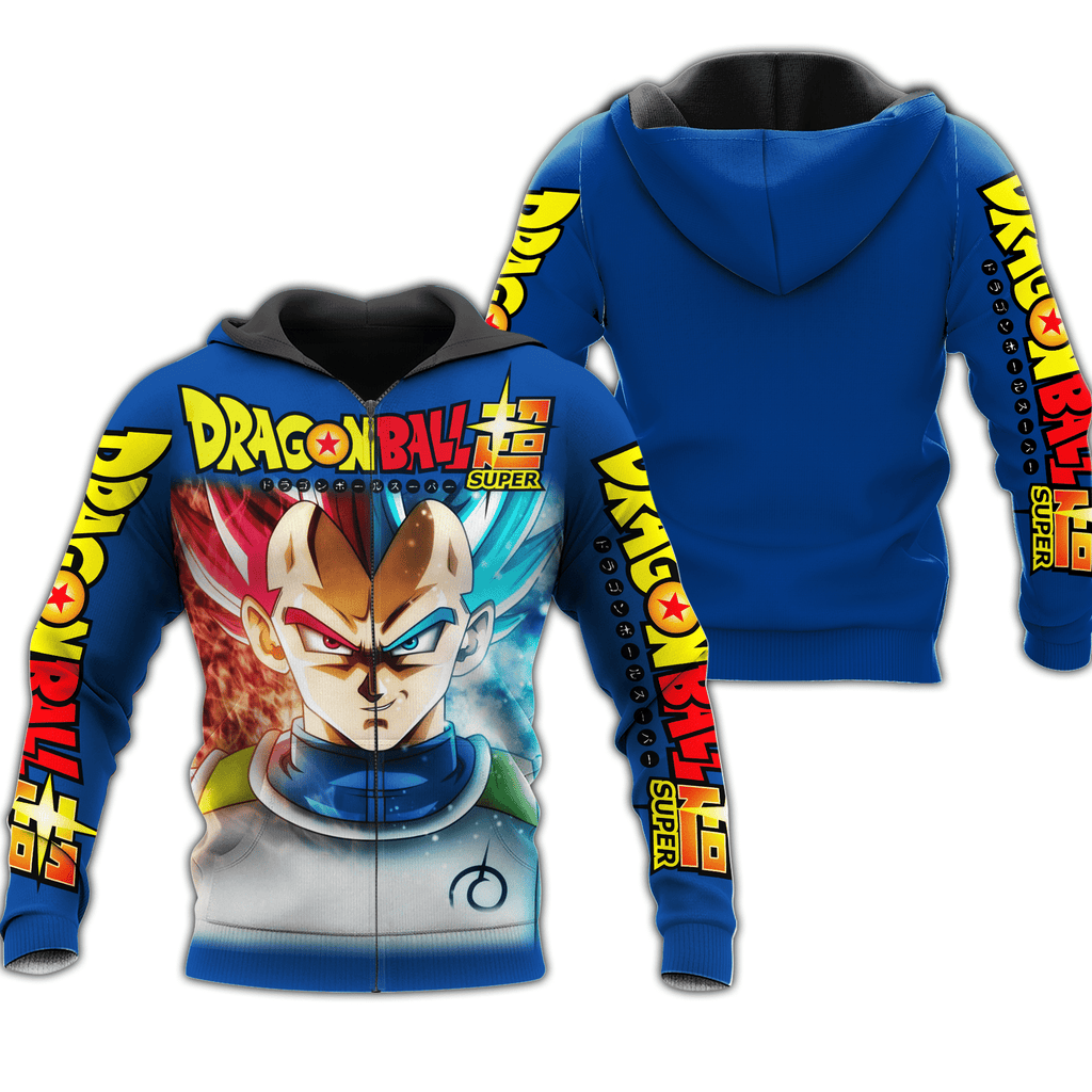  Dragon Ball Hoodie Prince Vegeta Dragon Ball Super Blue Zip Hoodie   