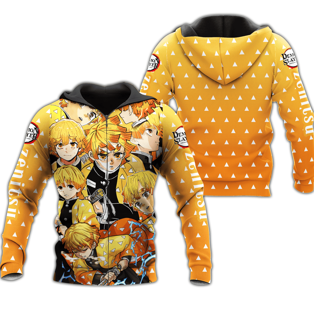  Demon Slayer Hoodie Zenitsu Agatsuma Yellow Kimetsu No Yaiba Zip Hoodie Demon Slayer Apparel