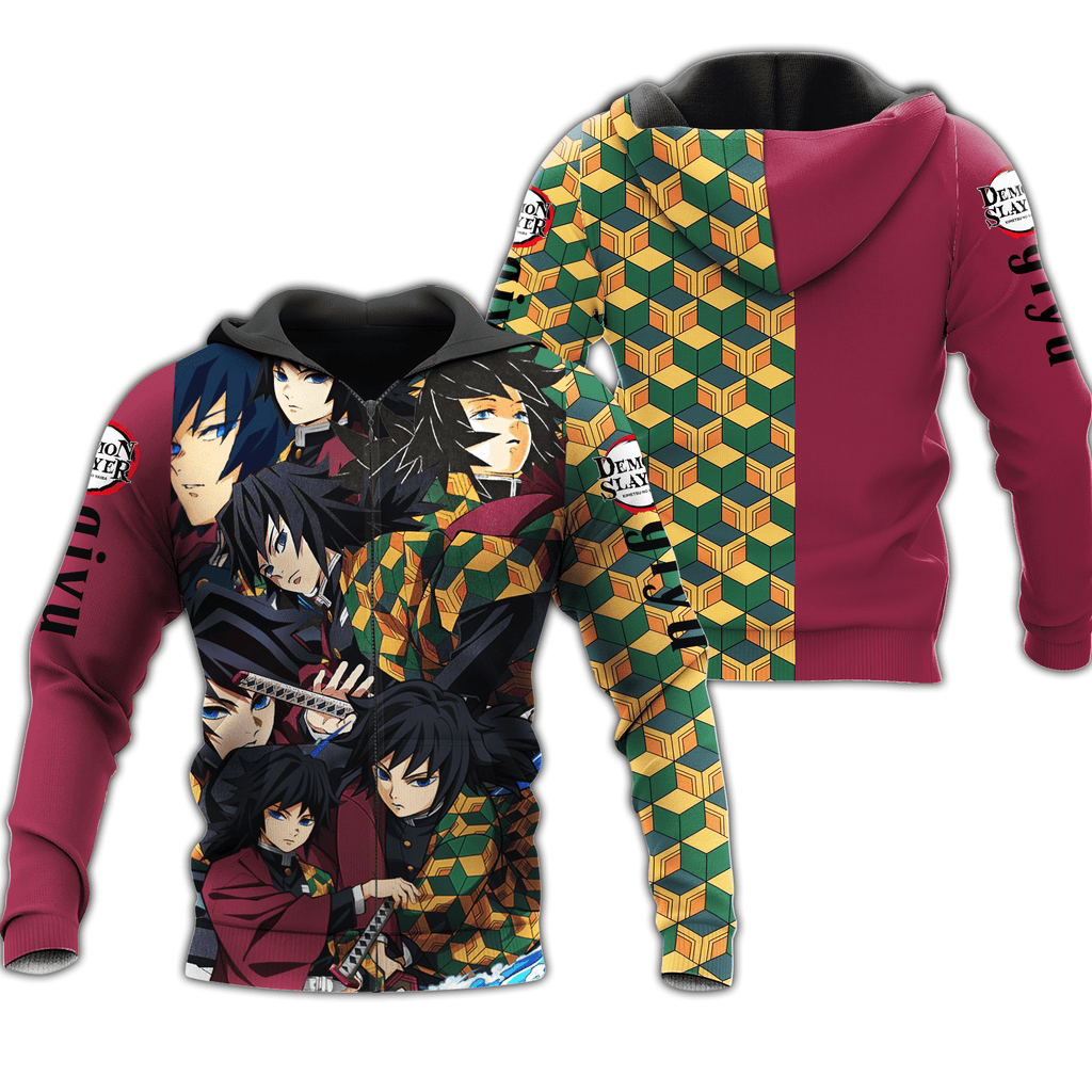  Demon Slayer Hoodie Giyu Tomioka Uniform Kimetsu No Yaiba Zip Hoodie Demon Slayer Apparel