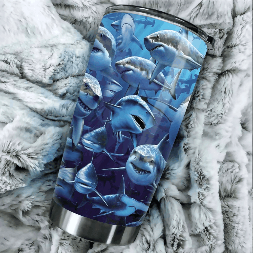  Shark Tumbler Cup 20 Oz Ocean White Sharks Blue 3d Tumbler 20 Oz Travel Mug