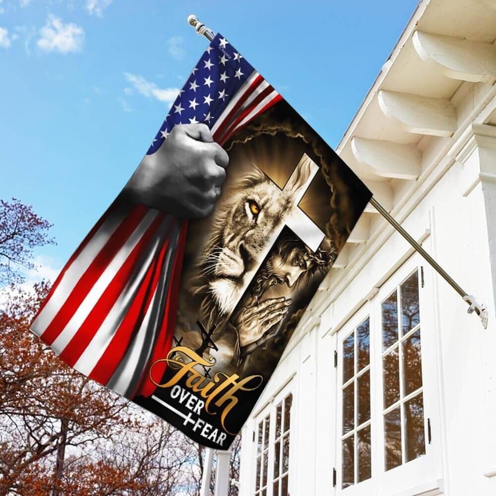  Jesus House Flag Faith Over Fear Half Face God Lion American Flag Garden Flag
