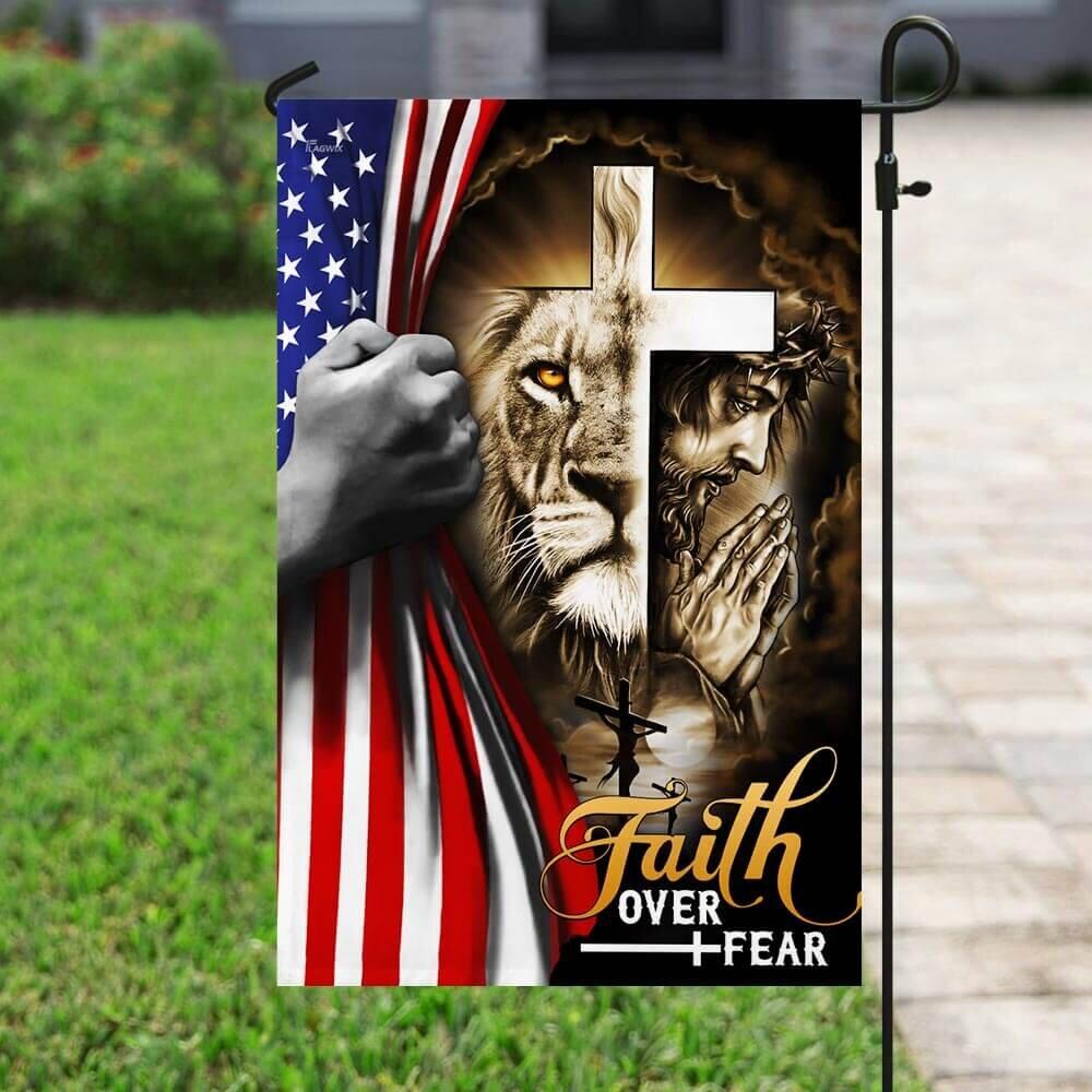  Jesus House Flag Faith Over Fear Half Face God Lion American Flag Garden Flag