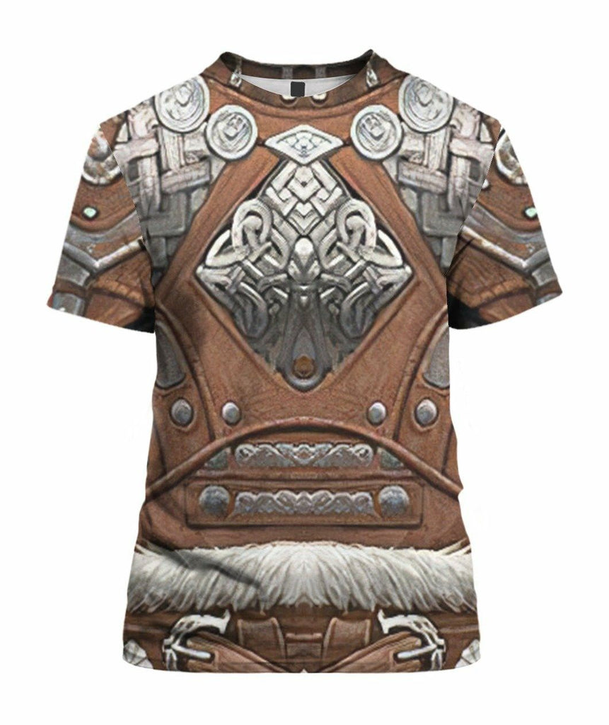  Viking T-shirt Viking Warrior Armor Leather Feather Brown Silver Shirt Adult Full Print