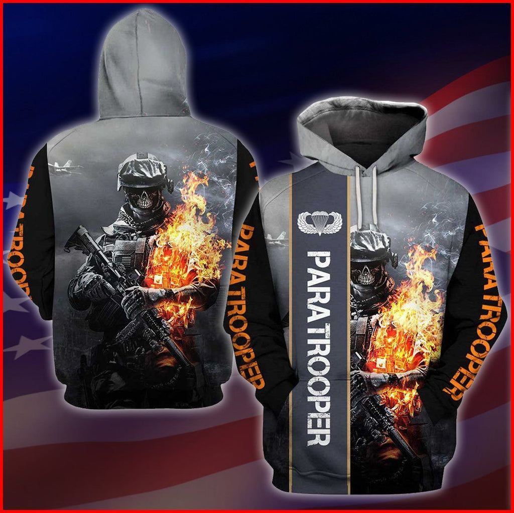 Air Force Veteran Apparel Fire Soldier Paratrooper Black Hoodie Apparel Adult Full Size Full Print