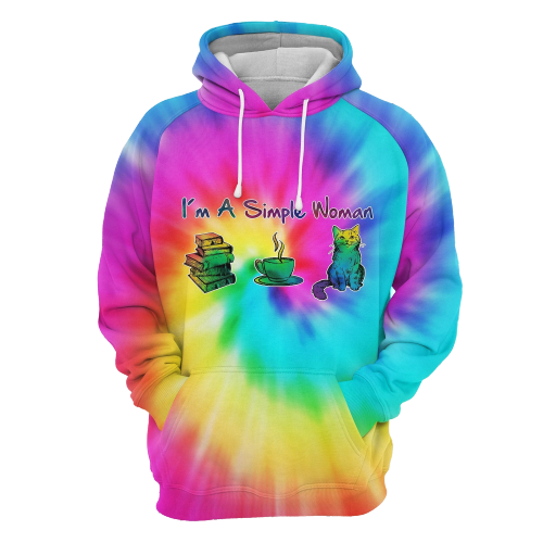 Gifury Book Hoodie I'm A Simple Women Book Cat Coffee Tie Dye Hoodie Book Lover Apparel 2023