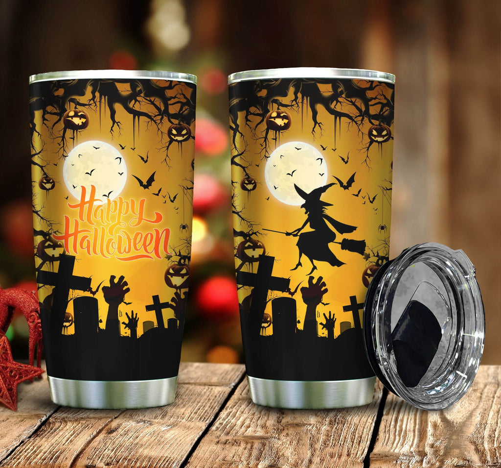 Gifury Halloween Tumbler Cup 20 Oz Witch Happy Halloween Yellow Tumbler Halloween Travel Mug 2022