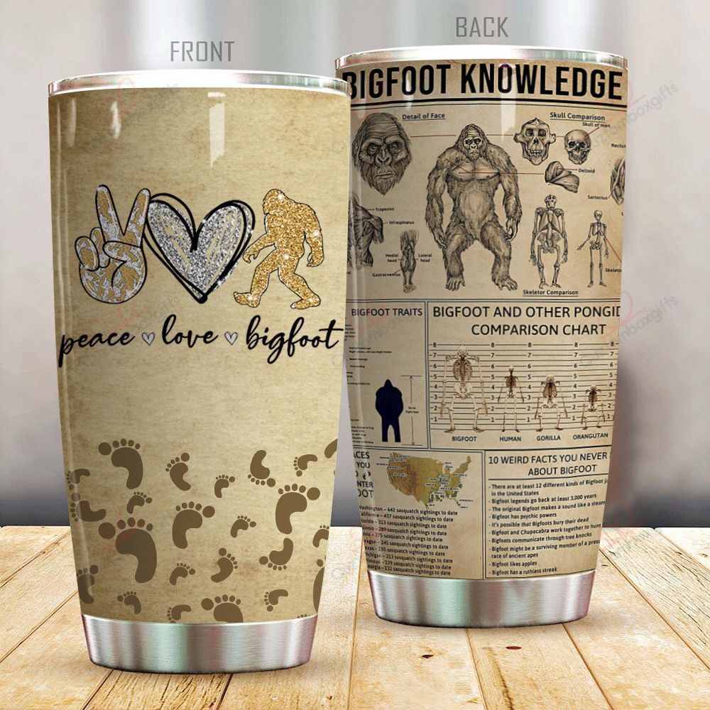 Bigfoot Tumbler 20 oz Love Peace Bigfoot Knowledge Vintage Tumbler Cup 20 oz