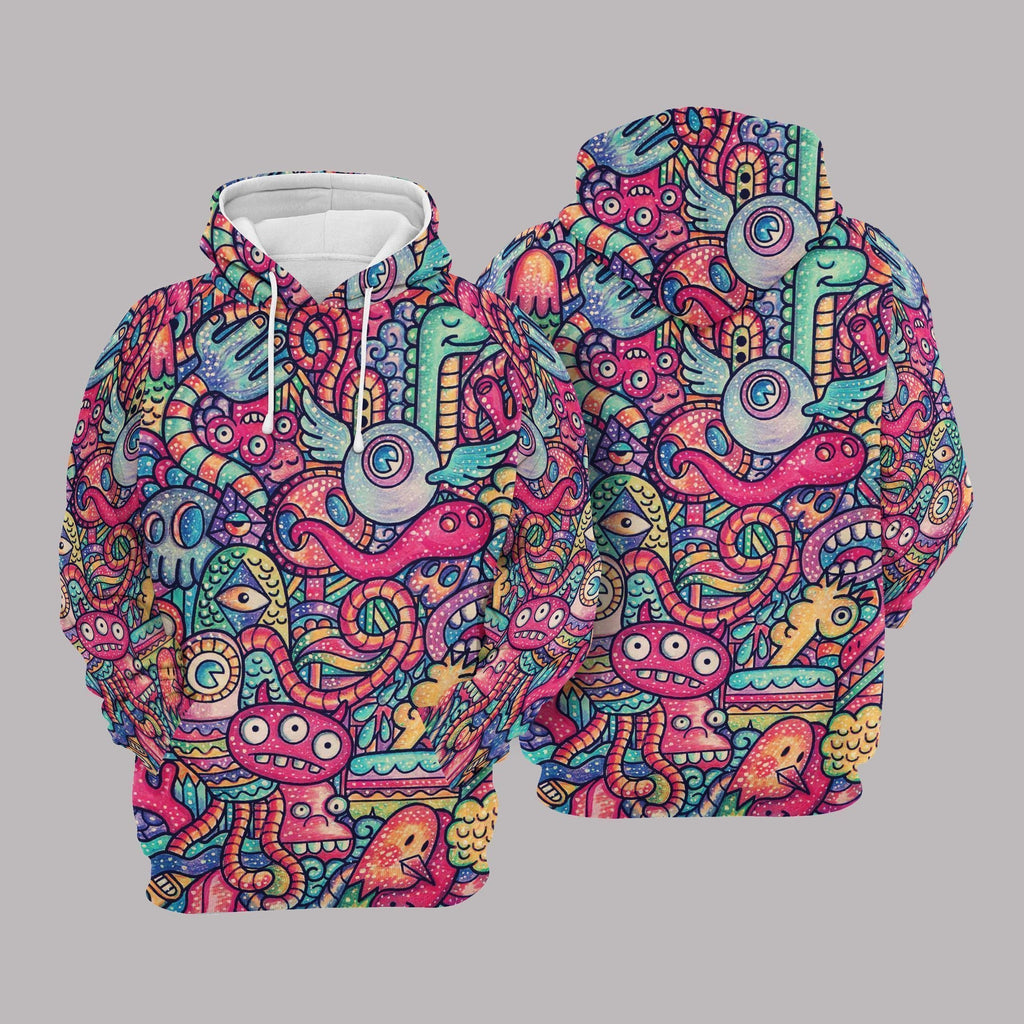 Alien Hoodie Alien Doodle Art Pink Blue Hoodie Apparel Adult Unisex Full Print